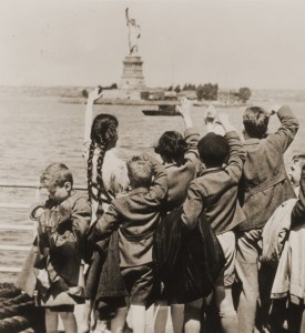 Immigrants - Jewish Refugee Children Wave at Statue of Liberty